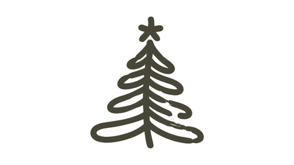 A simple hand drawn outline of a christmas tree with a star on top in a dark silhouette style