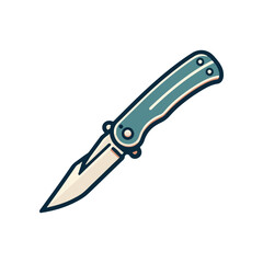 A close-up of a sleek folding knife with a blue handle, showcasing its sharp blade and design