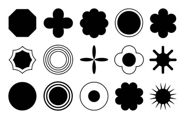 Collection of Black Geometric and Floral Shapes on White Background