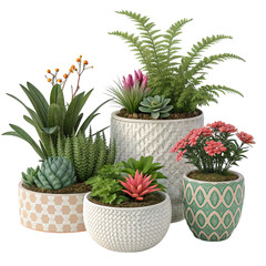 Fototapeta premium Collection of Beautiful Plants in Ceramic Pots A Diverse Display