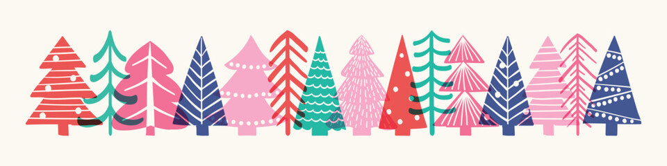 Christmas banner with cartoon holiday trees. Vector illustration