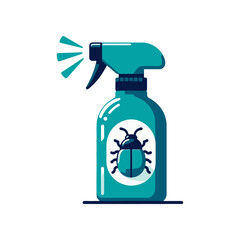 A vibrant spray bottle designed for pest control, featuring a bug illustration, set against a clean backdrop