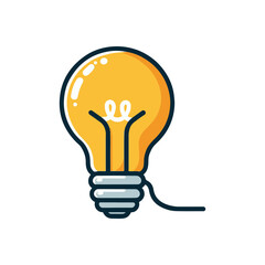 Bright yellow light bulb glowing against a white background, symbolizing innovation and ideas