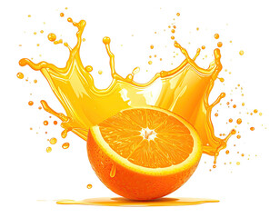 Orange juice splash with a sliced orange