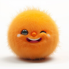 Fluffy Orange Emoji Winking with Cheerful Smile