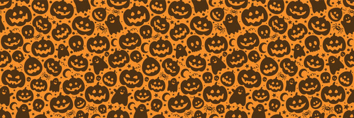 Halloween background with cute pumpkin lanterns. Seamless pattern concept. Vector illustration