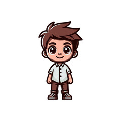 Cheerful young boy in casual clothing standing confidently on a plain background