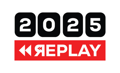 Minimalist 2025 logo design with bold black numerals above a red bar. White text 