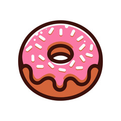 Colorful donut with pink icing and sprinkles, isolated on white background, ideal for dessert themes