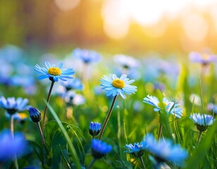 Beautiful Blue Flowers in a Sunny Meadow.