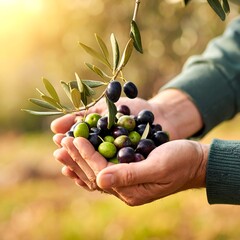 Hands holding fresh olives
