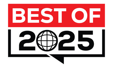 Minimalist 2025 logo design with bold black numerals above a red bar. White text 