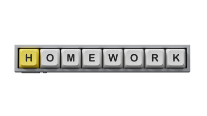 Homework.3D illustration of Computer keyboard keys.close up of Computer keyboard keys,Supports PNG files with transparent backgrounds.