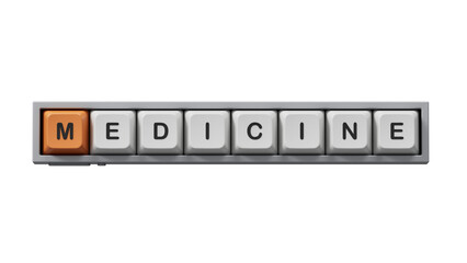 MEDICINE text word on Computer keyboard keys.Supports PNG files with transparent backgrounds.