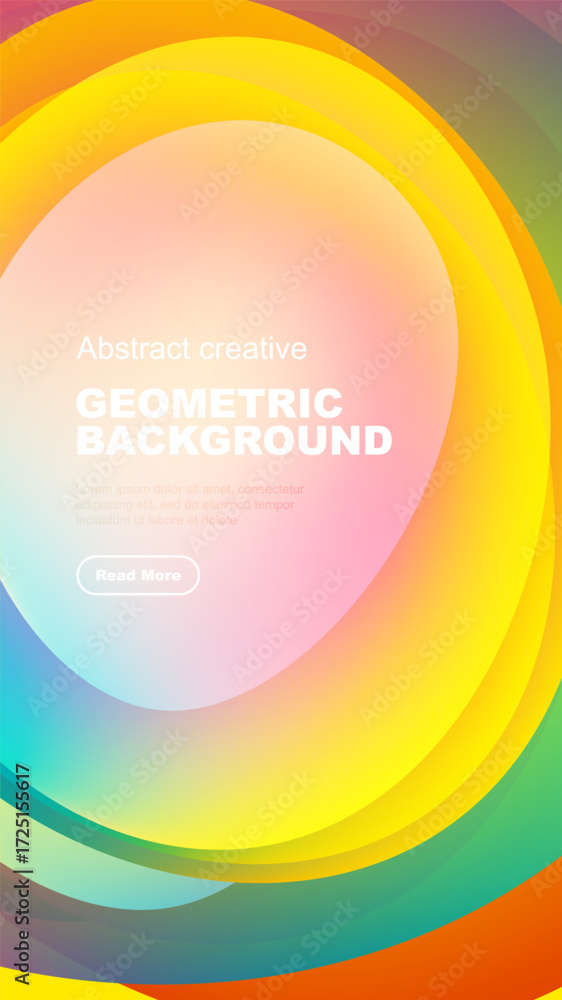 Aufkleber abstract colorful layers create dynamic geometric background. text invites viewers, button present. 