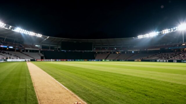 Golden Cricket Trophy on Pitch with Stadium Lights at Night