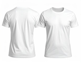 Two blank white t-shirts, front and back views, displayed against a white background