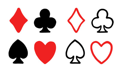 playing cards symbols doodle thick flat outline vector
