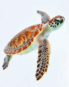 Underwater Turtle's Grace: A captivating view of an elegant turtle gliding through crystal-clear waters, showcasing its patterned shell, peaceful expression, and the beauty of marine life.