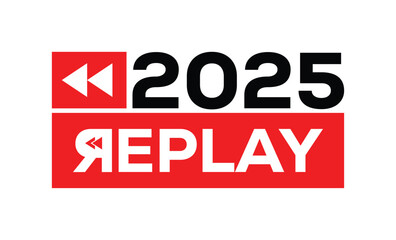 Minimalist 2025 logo design with bold black numerals above a red bar. White text 