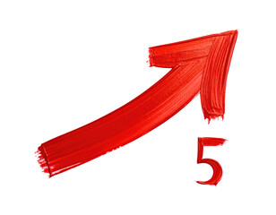 Bold red upward-pointing arrow, with a painted or brushed effect, overlayed with the number 5