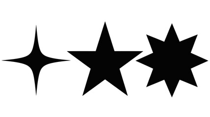 Obraz premium Three distinct black star shapes in silhouette on a white background representing different forms of sparkle and shine silhouette