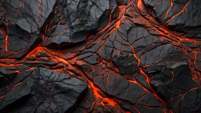Cracked volcanic lava texture with glowing red magma between dark rocks, hot molten surface background for natural energy, geology, and dramatic abstract design
 - Powered by Adobe