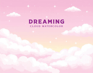 Sugar watercolor cotton pink clouds vector design background