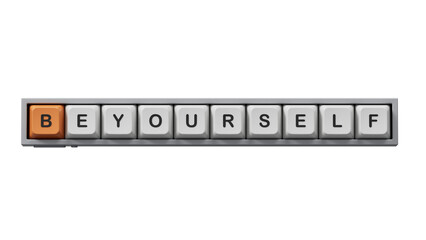 Computer keyboard keys with Be yourself lettering. Top view.close up of Computer keyboard keys,Business Concept.Supports PNG files with transparent backgrounds.
