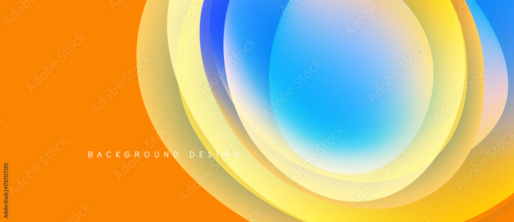 Aufkleber abstract design features vibrant layers, circular shapes, orange background. modern aesthetic, smoot
