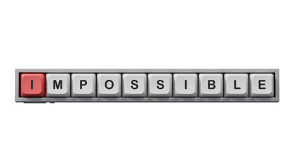 impossible.Computer keyboard keys spelling.Flat lay view from above on white background with computer keyboard keys buttons.IT technology concept.Supports PNG files with transparent backgrounds.