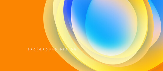 Obraz na płótnie Canvas Abstract design features vibrant layers, circular shapes, orange background. Modern aesthetic, smooth gradients create dynamic visual effect.