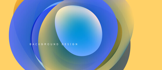 Obraz na płótnie Canvas Abstract layers create vibrant circular design. Blue, yellow hues blend, forming modern background. Smooth gradients offer visual depth.