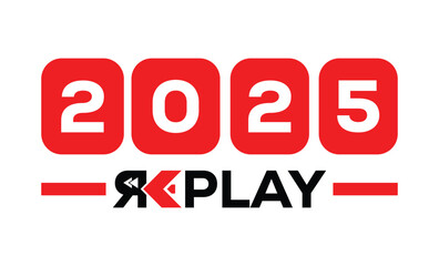 Minimalist 2025 logo design with bold black numerals above a red bar. White text 