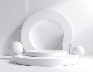 Minimalist white display podiums and circles