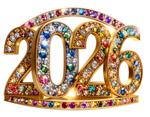  Luxury Sparkling 2026 Numerals with Gemstones PNG Transparent Background