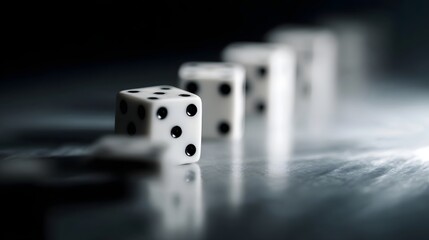 Focused die begins blurred sequence symbolizing chance cause and effect