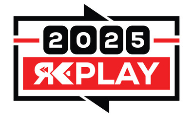 Minimalist 2025 logo design with bold black numerals above a red bar. White text 