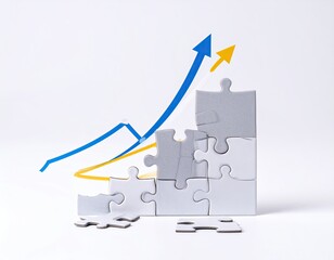 Ascending graph lines over a stack of gray and white jigsaw pieces