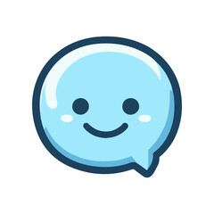 A cheerful blue speech bubble icon with a smiling face, ideal for communication themes