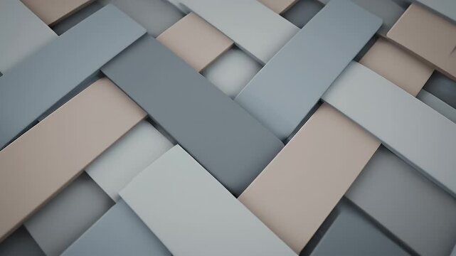 Muted Pastel Herringbone Pattern Background. Modern Geometric Design with Interlocking Grey, Blue, and Beige Rectangular Blocks.