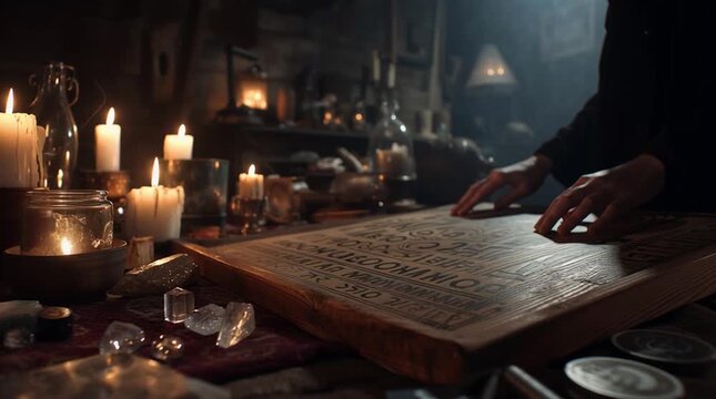 Kobieta podczas rytuału wywoływania duch&oacute;w &ndash; mistyczna i tajemnicza scena