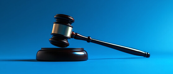 Gavel on blue background symbol of law