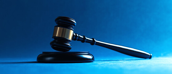 Gavel on blue background symbol of law