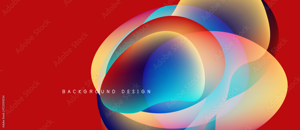 Aufkleber abstract colorful design. overlapping circles create dynamic visual effect. red background provides 