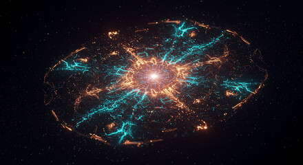 Parallel universe interface glowing abstractly in deep space.