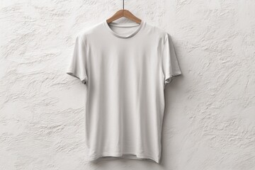 Simple White T-Shirt Hanging on Wall Background for Mockup Display