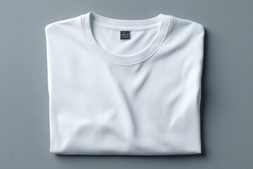 Folded white t-shirt on a gray background with soft texture
