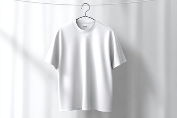Minimalist Style White T-Shirt Hanging Against Soft Background