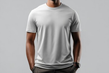 Gray Short Sleeve T-Shirt on Male Model with Neutral Background